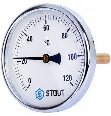 Термометр биметаллический 100 мм 1/2, 120°C с погружной гильзой 100 мм STOUT