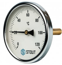 Термометр биметаллический 100 мм 1/2, 120°C с погружной гильзой 75 мм STOUT