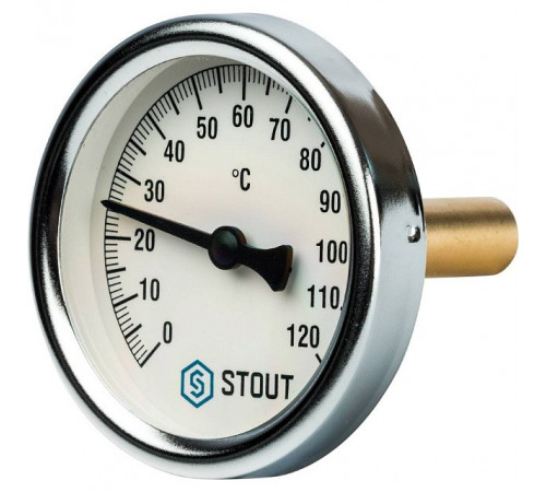 Термометр биметаллический 63 мм 1/2, 120°C с погружной гильзой 50 мм STOUT SIM-0001-635015