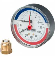 Термоманометр аксиальный 80 мм 1/2", 4 бар, 120°C Watts F+R818