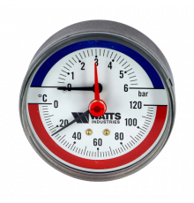 Термоманометр аксиальный 80 мм 1/2", 6 бар, 120°C Watts F+R818